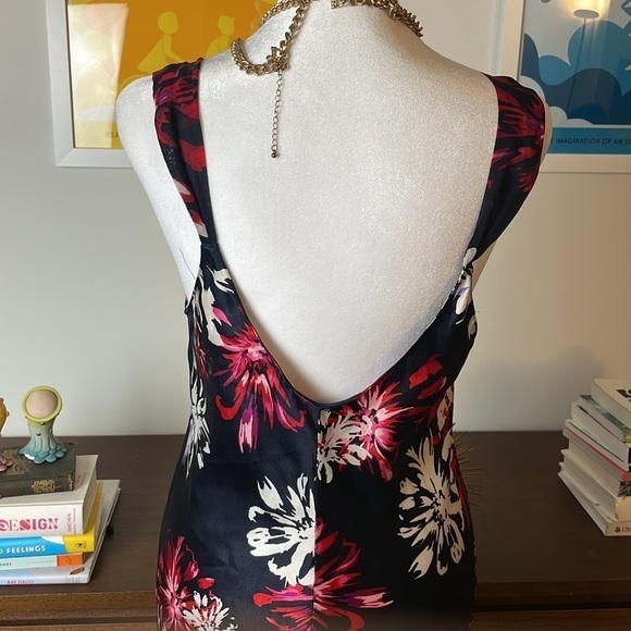 Oscar De La Renta 💎Pink Label Slip Navy Floral Long Dress - Picture 9 of 12